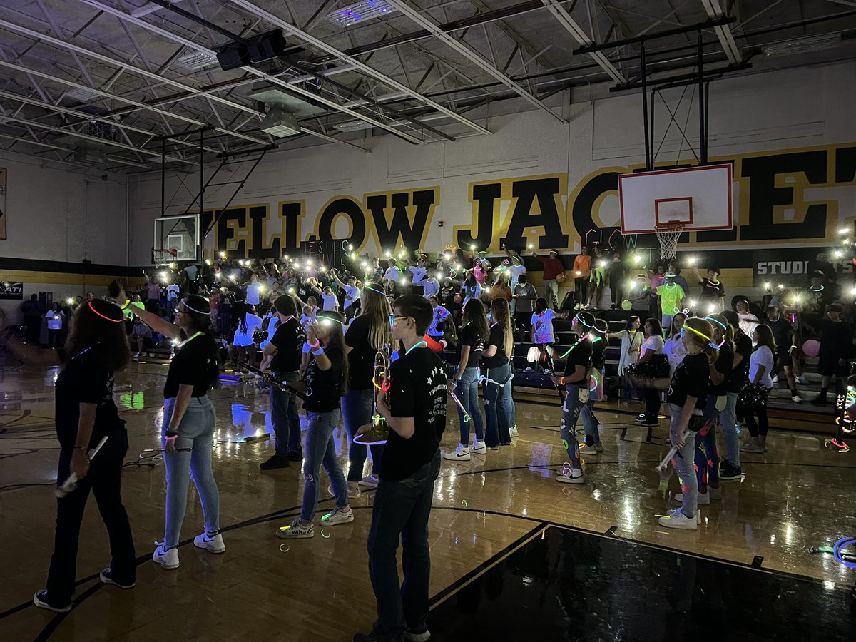 VMHS_Band's tweet photo. Blackout pep rally for the 1st round of the playoffs.  What a great time! https://t.co/XnKMKYLQsz