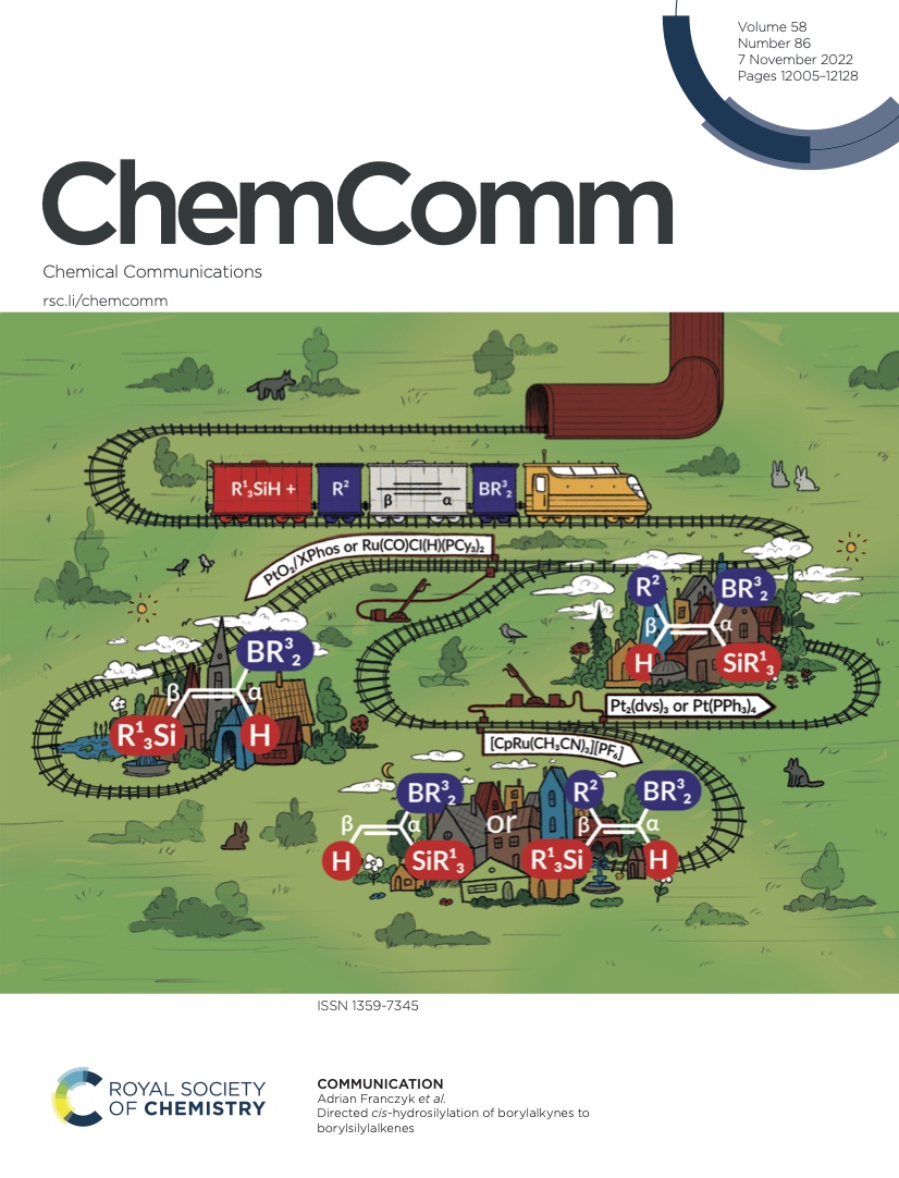 Jedrzej Walkowiak (@jedrzej_asclab) on Twitter photo The front cover based on our article in <a href="/ChemCommun/">Chemical Communications</a> has been published in the actual issue: xlink.rsc.org/?DOI=D2CC04318A
One more time, my congratulations to Adrian (main author), Kinga <a href="/K_Stefanowska/">Kinga Stefanowska</a>, Tomek <a href="/Tom_Sokolnicki/">Tomasz Sokolnicki</a>, and Agnieszka from <a href="/UAM_Poznan/">UAM Poznań</a>
#CoverArt 🎨Yurii Levshyn The front cover based on our article in <a href="/ChemCommun/">Chemical Communications</a> has been published in the actual issue: xlink.rsc.org/?DOI=D2CC04318A
One more time, my congratulations to Adrian (main author), Kinga <a href="/K_Stefanowska/">Kinga Stefanowska</a>, Tomek <a href="/Tom_Sokolnicki/">Tomasz Sokolnicki</a>, and Agnieszka from <a href="/UAM_Poznan/">UAM Poznań</a>
#CoverArt 🎨Yurii Levshyn