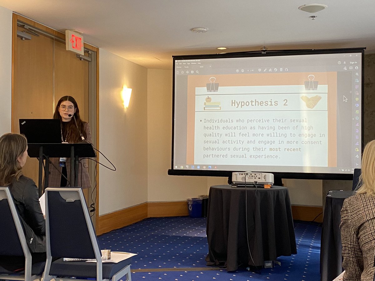 HumphreysTerry's tweet photo. My graduate student, Eva Fernandes’ first oral presentation at a sexuality conference. Great research on sexuality education in Canada and it’s link to sexual consent. From the Sexual Consent and Communication Lab (SCC_Lab on Instagram), Trent University, ON, Canada. #SSSS2022 https://t.co/0nVULw72Wp