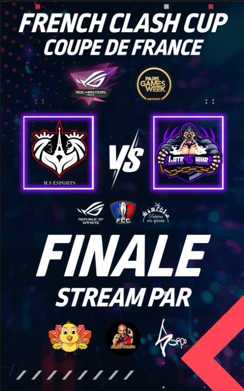 Demain n'oubliez pas de mettre des réveils ! Rdv à 9h30 depuis le stand <a href="/ASUS_BK_ROG/">BK ROG Esports</a> pour la finale de la Coupe de France de Clash of Clans avec <a href="/JohnChibe/">John - Chibe</a> &amp; <a href="/s3r0o/">s3r0o</a> !
Un indice, ça va être tellement le feu vous n'êtes vraiment pas prêts..