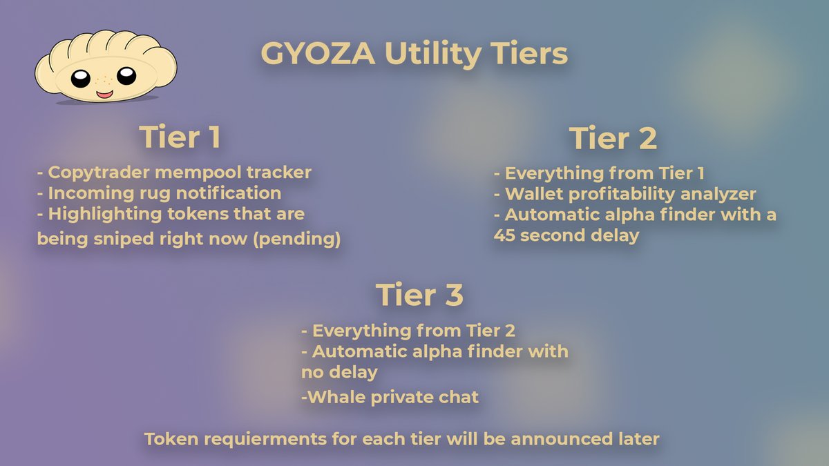 Gyoza_erc20's tweet photo. Upcoming tiers for our utilities! https://t.co/5xjkXBSkbX
