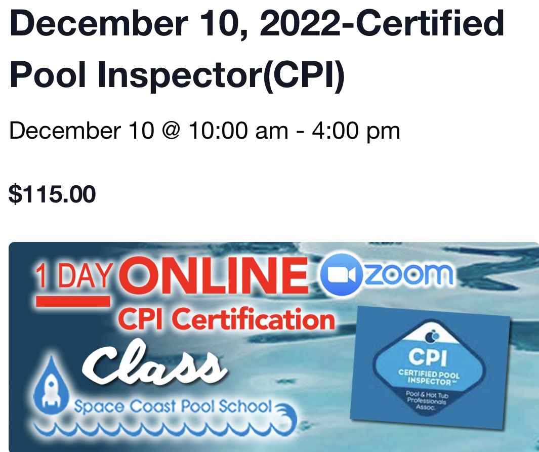 Next virtual Certified Pool Inspector CPI Course 
Register Here 

spacecoastpoolschool.com/event/certifie…