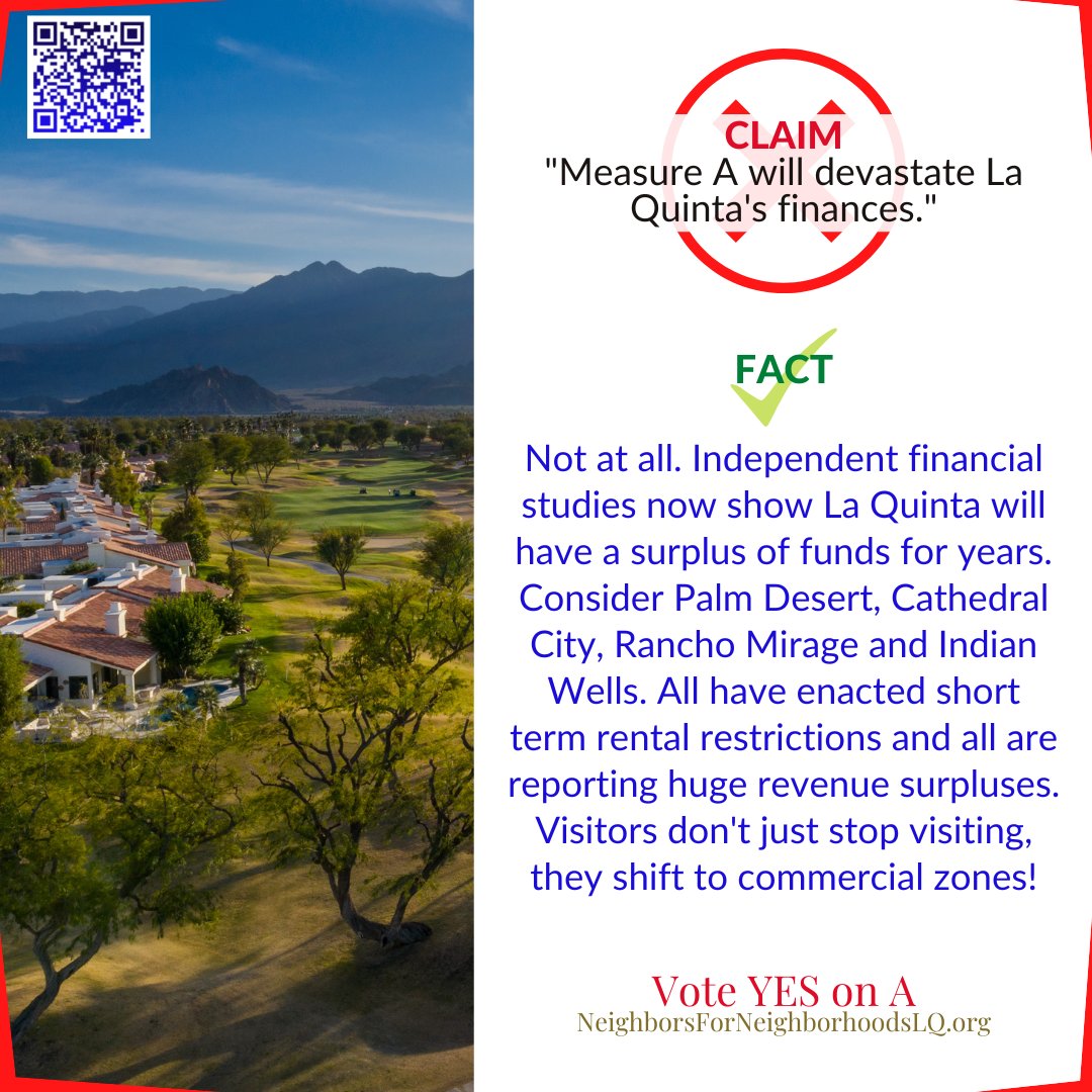 N4NLQ's tweet photo. The La Quinta City Council and out-of-town investors are using scare tactics to try to kill Measure A. 
Get the facts: https://t.co/bU0HBBiJDM
#YesOnA  #vote https://t.co/RX2f0BKm79