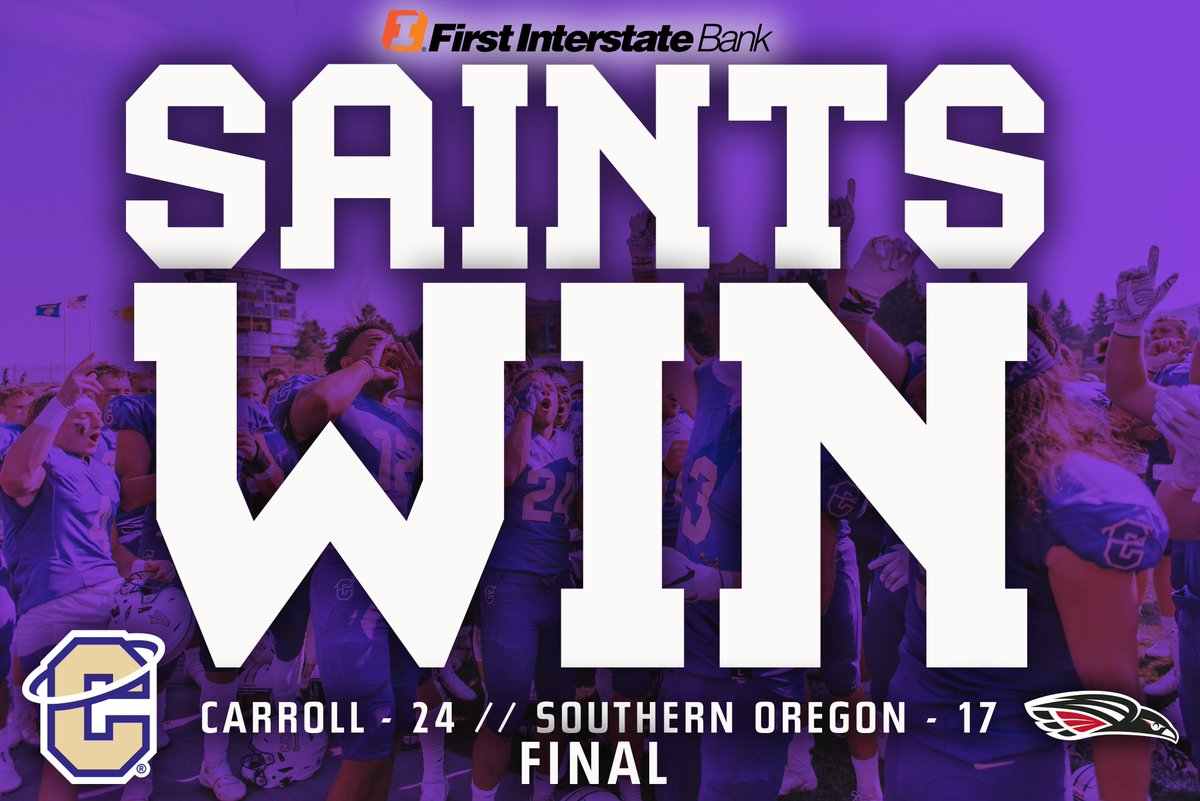 SAINTS WIN!
<a href="/FootballCarroll/">Carroll College Football</a> - 24
Southern Oregon - 17
Check out today's First Interstate Bank Scoreboard!
#MarchOn