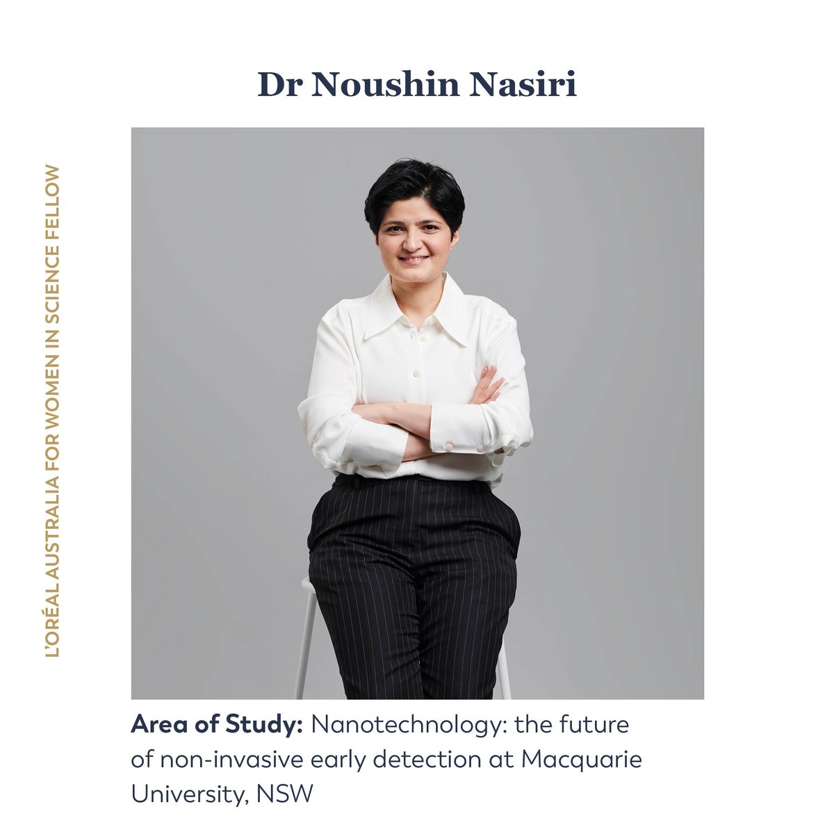 LOrealAUNZ's tweet photo. Congratulations Dr Noushin Nasiri @noushinnasiri of @macquarie_uni on being named one of our 2022 L’Oréal-UNESCO For Women in Science fellows! 🧬🧫 #FWIS #FWIS2022 https://t.co/BWGGY1epAT