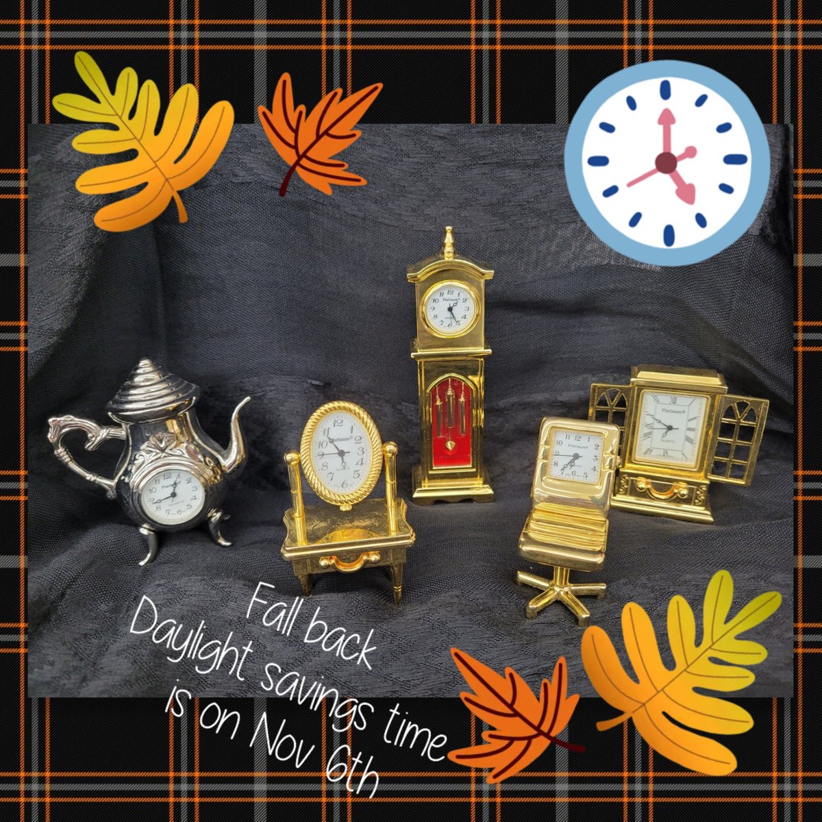 It's time to fall back an hour. Don't forget to change your clocks tonight. #timechange #fallback #miniatureclocks