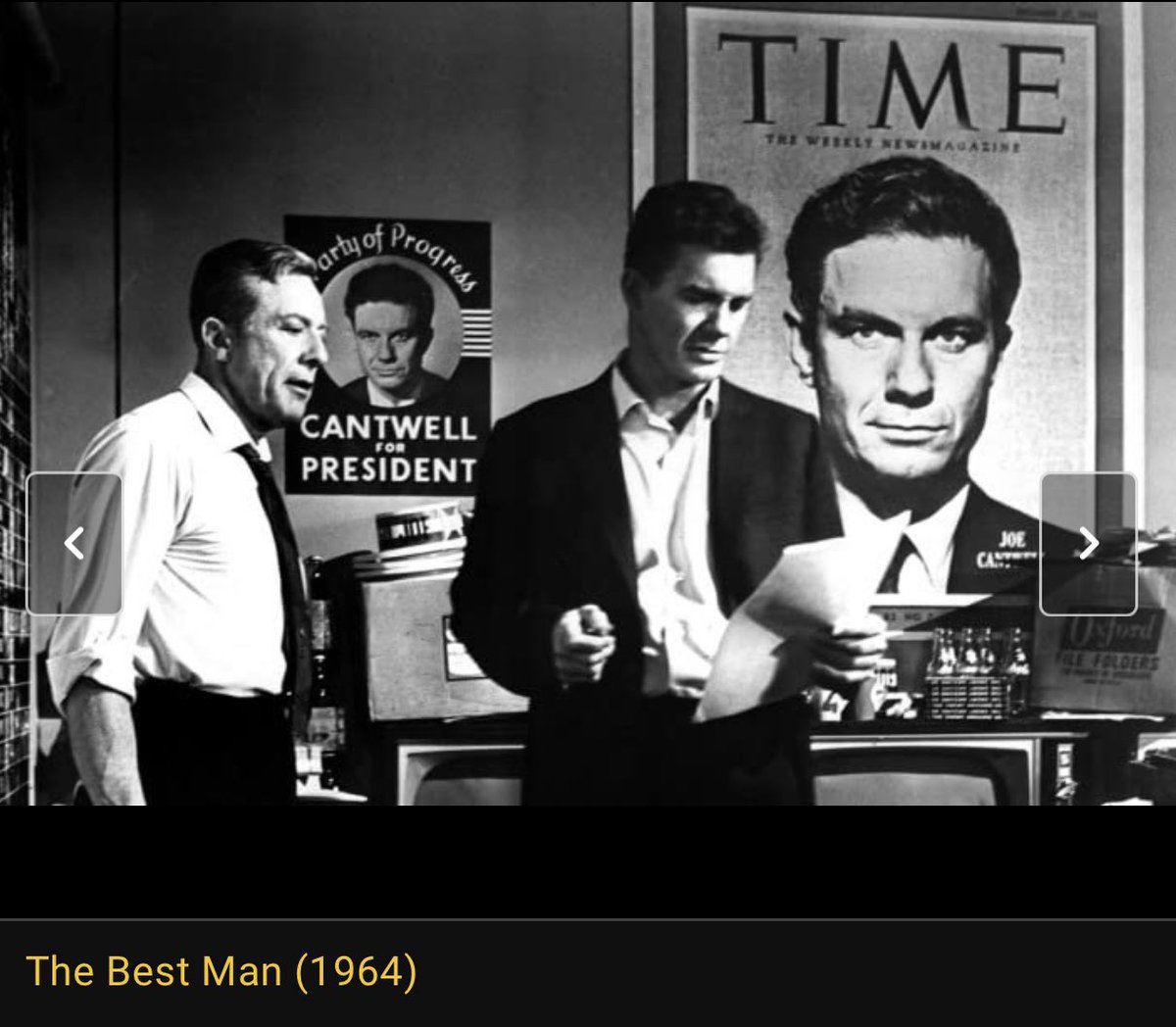 MoviesCliff's tweet photo. Here’s Cliff Robertson as the menacing Joe Cantwell in 1964’s THE BEST MAN, directed by Franklin J. Schaffner with a screenplay by Gore Vidal based on his 1960. It also starred Henry Fonda and Lee Tracy, with @realedieadams in the role of his wife Mabel Cantwell.
#TCMParty 🎞🎬🎥 https://t.co/Wu9j1qOWVh
