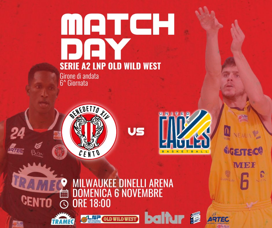 𝐌𝐀𝐓𝐂𝐇𝐃𝐀𝐘!

🏠 Dopo due trasferte consecutive, finalmente torniamo a casa!
Alla Milwaukee Dinelli Arena va in scena Tramec-Cividale: pronti per lo spettacolo in campo… e fuori??

#PiùCheBenedetto | #WeAreCento | #BenedettoXIV | #SerieA2OldWildWest | #Tramec