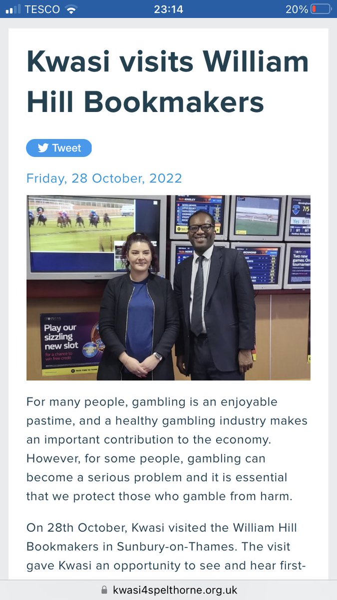 I was wondering if Kwasi Kwarteng had dared show his face anywhere recently. Discovered he’s been down the bookies. Which makes sense.