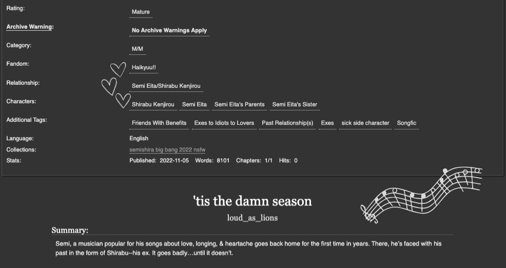 loud_as_lions's tweet photo. 🎶 'tis the damn season 💜 || a #semishira fic for the @smshrbigbang 

with lovely accompanying art by @captainexile, and beta read by @ushisakuism!! link below! https://t.co/p6dHrtZ3Ox