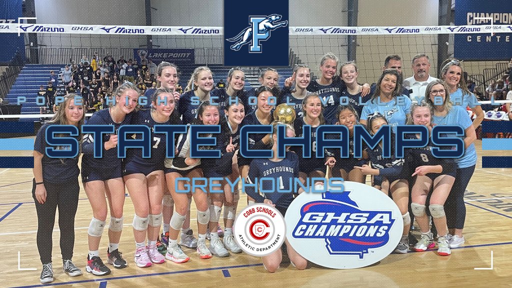 Congratulations to <a href="/PopeAthletics/">Pope Greyhounds</a> <a href="/Pope_Volleyball/">Pope Volleyball</a> for winning the 2022 6A State Volleyball Championship! <a href="/cobb_sports/">Cobb Sports</a> <a href="/CobbSchools/">Cobb County Schools</a>