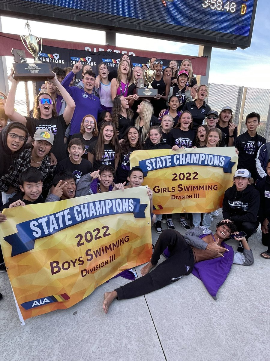 ACPAthletics's tweet photo. We have 2 new AIA State Champs! Boys Swim and Dive and Girls Swim and Dive both WIN AIA Division 3 State! So proud of them💜 https://t.co/w5JoZbf2nH