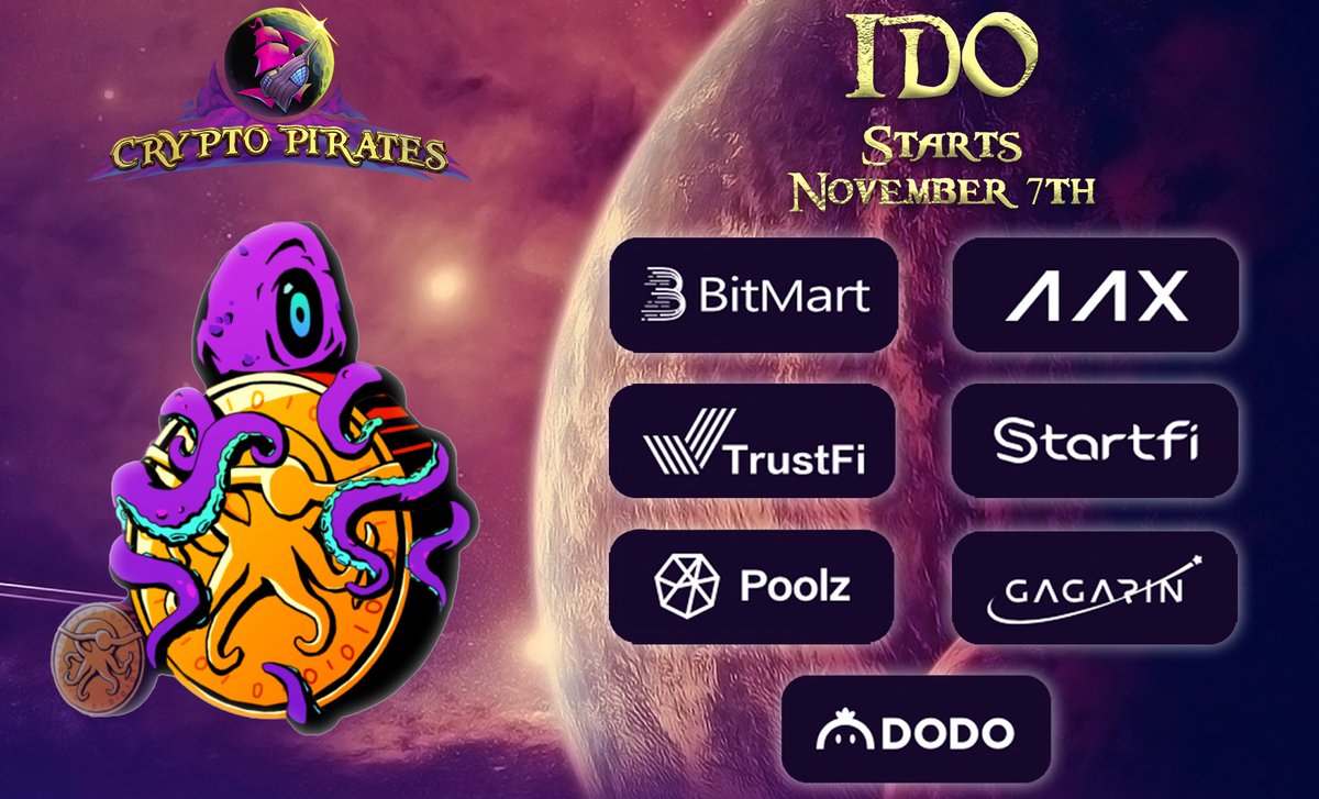💥A grand event in the world of <a href="/_Crypto_Pirates/">Crypto Pirates</a>  Pirates.

🏃‍♂️Participate and don't miss the start of IDO

💰Total 40,000,000 (4%) $PST

💹 IMC - $208,000

👉 Link: crypto-pirates.app/ido.html
👉 CMC ICO: coinmarketcap.com/currencies/cry…

#IDO #IEO #CryptoPirates #P2E #NFTs #BNB #BNBChain