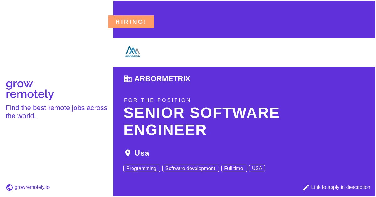growremotelyio's tweet image. Check out this job at ArborMetrix for the position Senior Software Engineer.

 Apply link: growremotely.io/?id=6366fb29e5…

#hiring #remotejobs #ArborMetrix #Programming