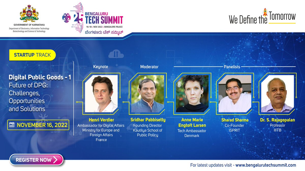 blrtechsummit's tweet photo. A comprehensive session on the Future of DPG: Challenges, Opportunities, & Solutions with a never-seen combination of panelists is waiting for you at #BTS2022. Hurry and register at https://t.co/YRDfr7i4f2
#StartupTrack #DigitalPublicGoods https://t.co/zfk37p6qgr