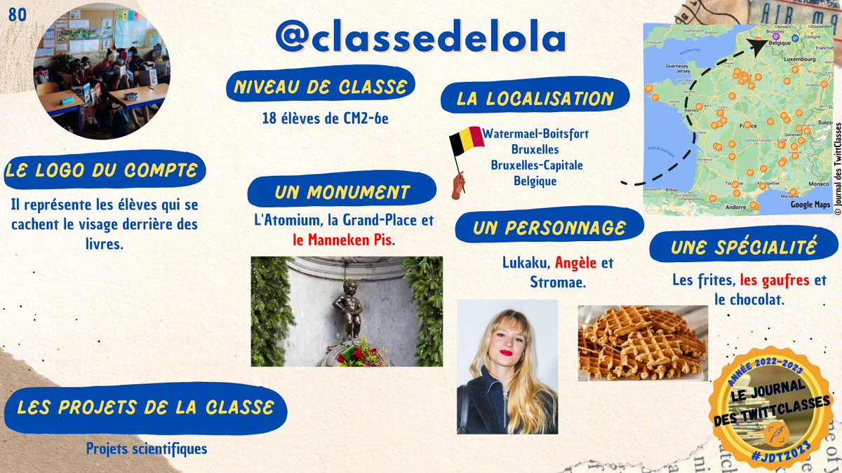 Terminons notre découverte des Twittclasses de Belgique avec la <a href="/classedelola/">Classedelola</a> à #Bruxelles. #Belgique #PrésentationJdT #JdT2023