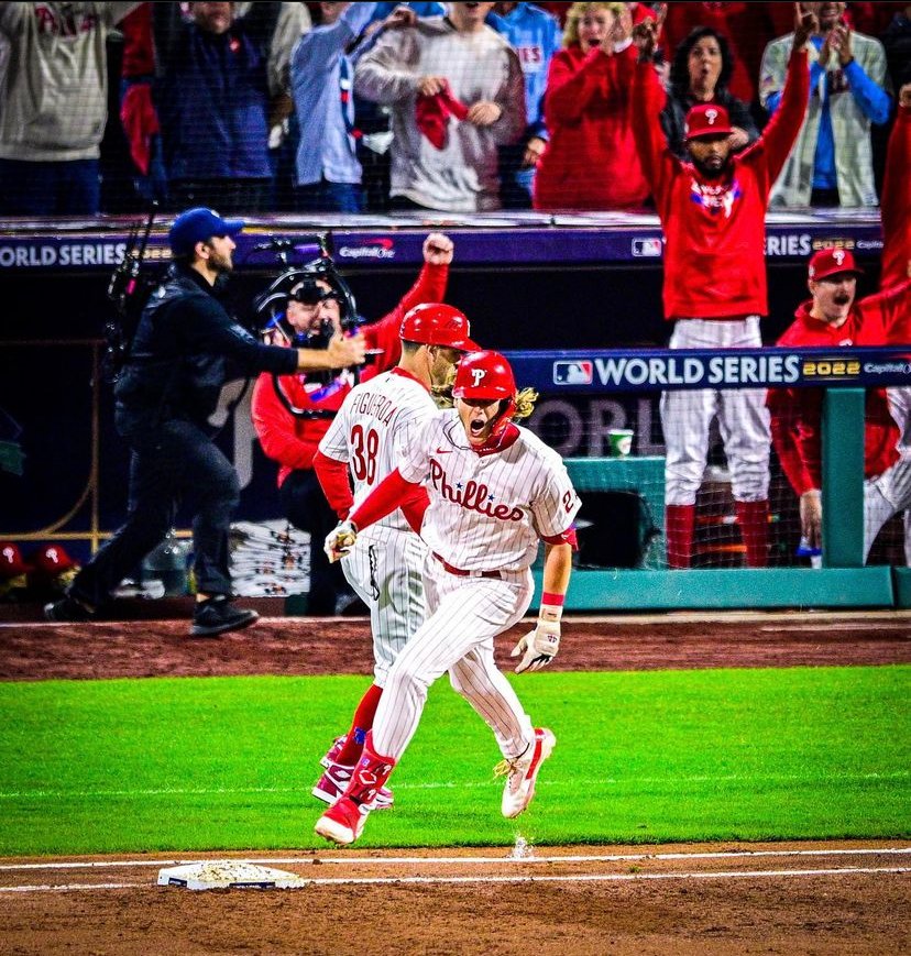 Theseanmarty's tweet photo. Former Shocker Alec Bohm just wrapped up his first career World Series appearance and finished with a .286 batting average (team-high) and a .872 OPS. 

Bohm also launched his first career postseason home run in the series and drove in three runs. https://t.co/v4EvVDIZJo