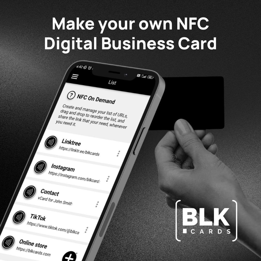 BLKcards's tweet photo. Make you own #NFC #digitalbusinesscard, the smarter and more #sustainable alternative to paper business cards.

BLK CARDS is a #freeapp for #Android and #ios to create unlimited links and share what you need, on demand.

#nfccards #nfctags #mobile  #blkcards #networking #meetups https://t.co/5yEd0vTmfO