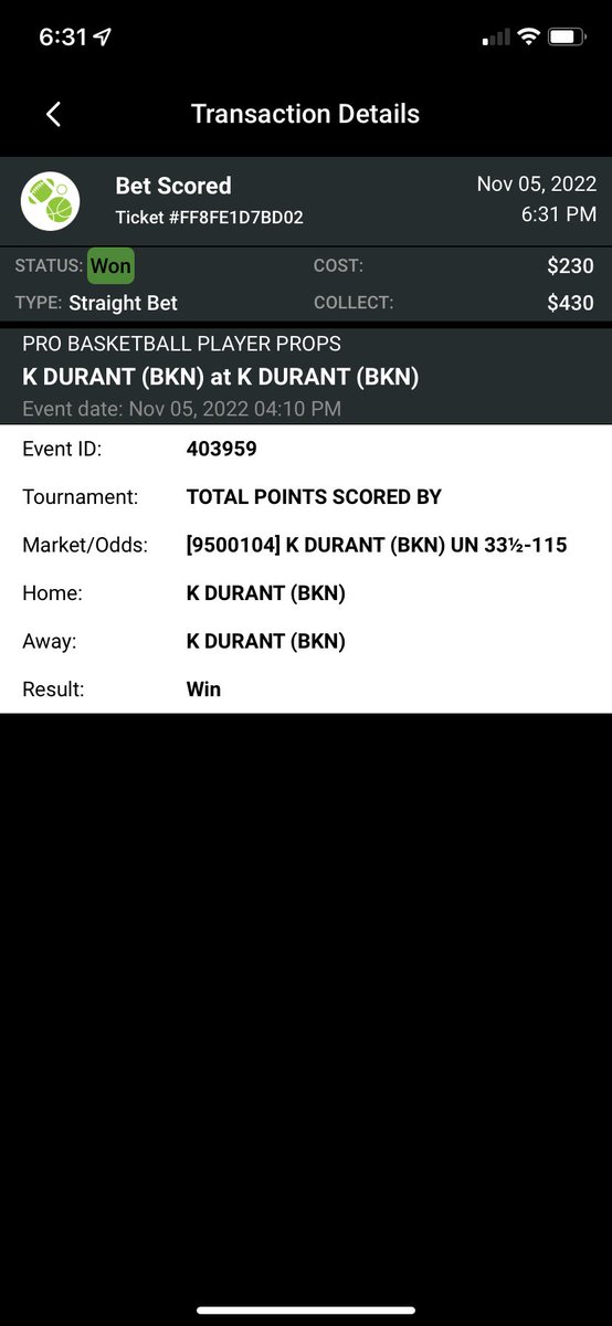 betdeckio's tweet photo. KD under 33.5 back to back nights https://t.co/Zv75K0iNDj