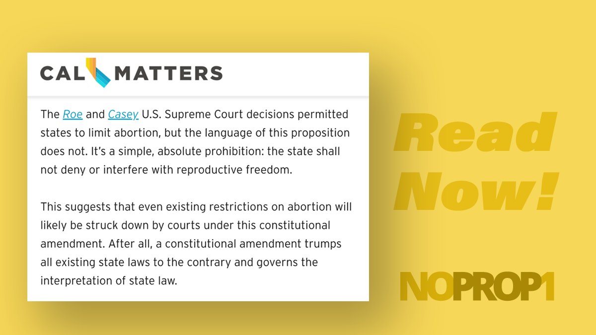 NEW Letter to the Editor in Cal Matters: "This suggests that even existing restrictions on abortion will likely be struck down by courts under this constitutional amendment." #NoProp1 buff.ly/3DFg3vZ