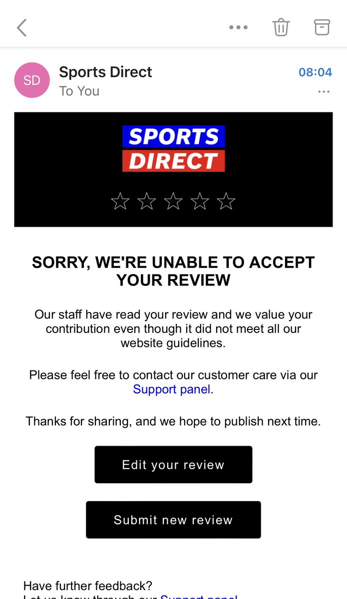 MattGre95954115's tweet photo. @SportsDirectUK so they block reviews that they don’t like. Interesting. https://t.co/f3nYspPJA1