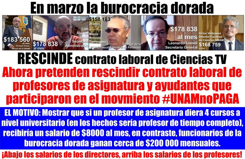 npsiclanzagorta's tweet photo. ¿Cómo ven la burocracia dorada?

#UNAMnoPAGA
#BurocraciaDorada
#CienciasTV https://t.co/XqFh1I3yC5