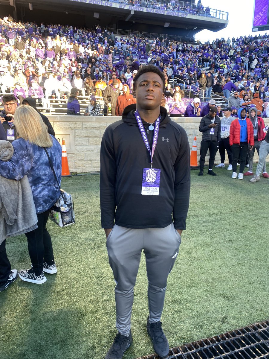 nateaghayere's tweet photo. thank you @coachstanard for the game invite, had a great time! @KStateFB @ChuckLillie @GPCwallace @galloway__drew https://t.co/LM2AZDu2yE