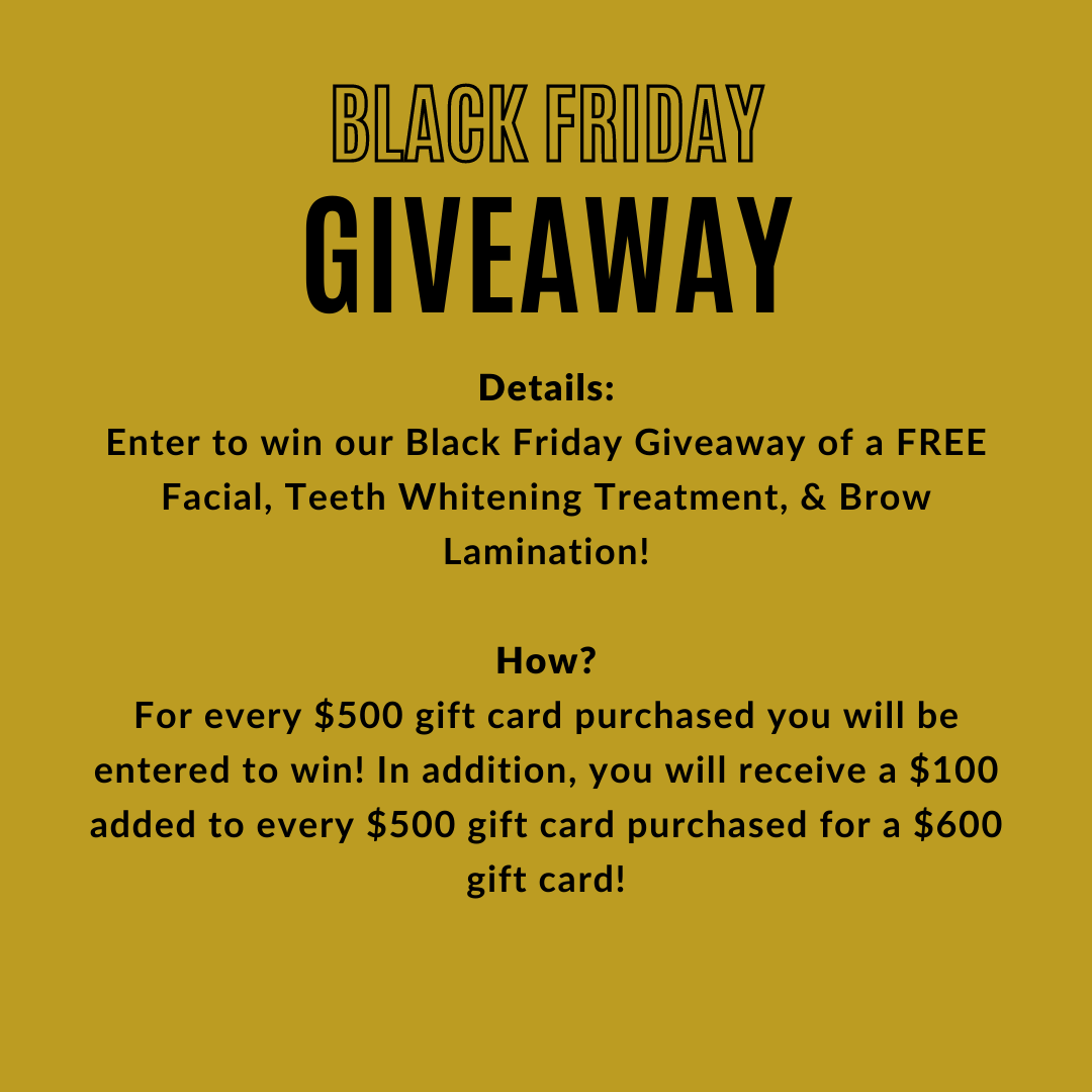 AloraWellnesSpa's tweet photo. Enter to win our #BlackFridayGiveaway of a FREE Facial, Teeth Whitening Treatment, &amp; Brow Lamination!
How?
For every $500 gift card purchased online between 11/25/2022-11/28/2022, you will be entered to win! You will receive $100 added to every $500 gift card purchased! https://t.co/99oavP17Ig