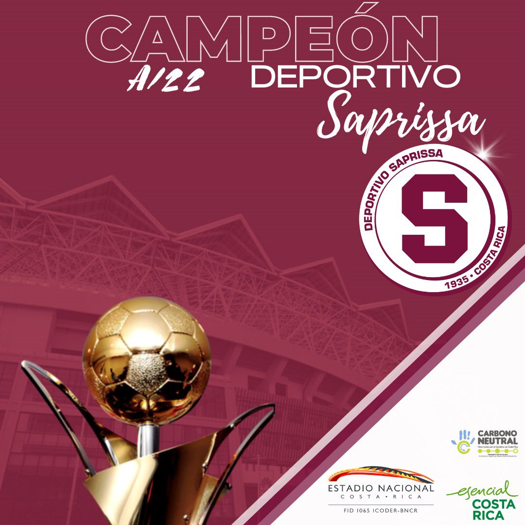 En nombre del Fideicomiso 1065 ICODER BNCR felicitamos al Deportivo Saprissa por la obtención del título torneo oficial de Unafut de Apertura 2022 y el título 37 de su gloriosa historia. Felcidades Morados