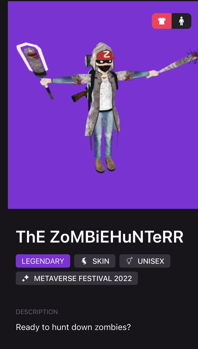 Legendary NFTGiveaway : ThE ZoMBiEHuNTeRR

RULES:
Duration: 24 Hours ⌛️

1. Follow 
<a href="/vishaldc99/">Vish_dc</a> 
  🧟‍♀️ 
<a href="/trapkingplays/">trapkingplays</a> 

2. Like, Retweet ♻️

3. Reply with Eth addy! 💸
#Decentraland  #zombiehunter #TrapTreasure