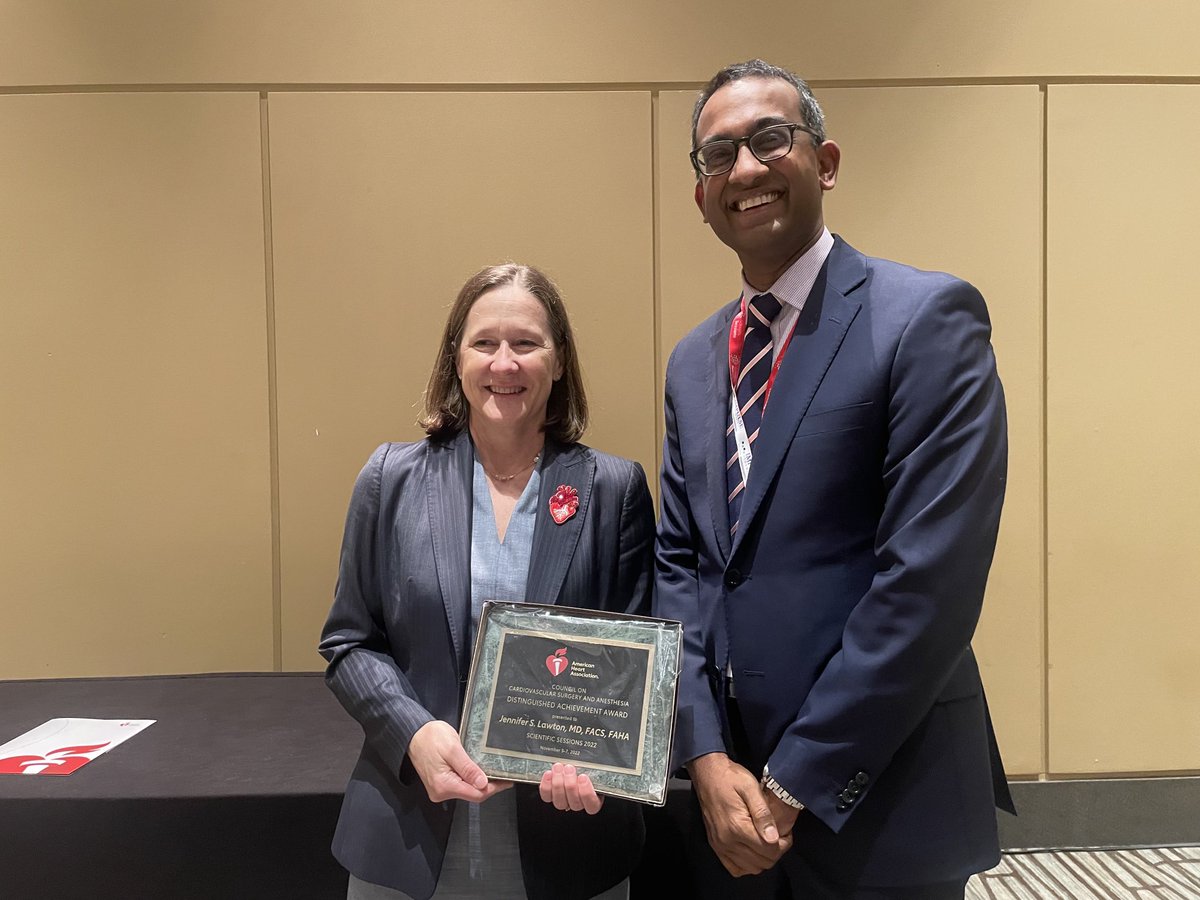 Celebrating Jennifer Lawton’s contributions to ⁦<a href="/CVSA_Heart/">CVSA Council</a>⁩ ⁦<a href="/AHAMeetings/">AHAMeetings</a>⁩ ⁦<a href="/AHAScience/">AHA Science</a>⁩ ⁦<a href="/jennifermlawton/">jenmlawton</a>⁩ <a href="/WomenSurgeons/">WomenSurgeons</a>⁩ ⁦<a href="/pavanatluri016/">pavan atluri</a>⁩ <a href="/WomenInThoracic/">WomenInThoracicSurg</a>⁩ ⁦<a href="/TSRA_official/">TSRA</a>⁩ ⁦<a href="/AATSHQ/">AATS</a>⁩ ⁦#aha22❤️