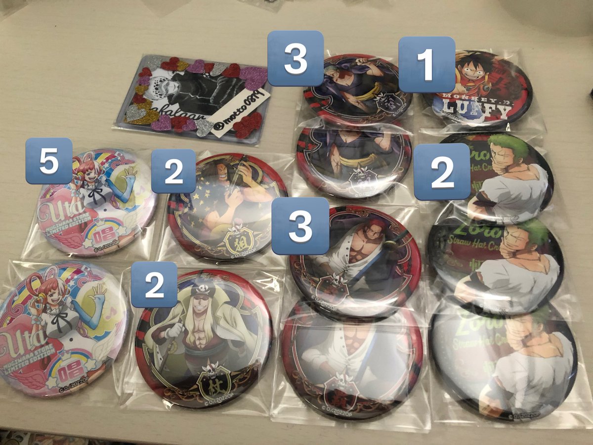 motto0819's tweet photo. 【交換・譲渡・買取・回収】ワンピース RED 輩 缶バッジ SHINE

譲）ウタ、シャンクス、ベックマン、ヤソップ、ライムジュース、ゾロ等

求:異種コラソン,ロー,同種ロー1点>定価＋送料>同種ジンベエ1、ロビン♾

ウタは異種交換もしくは譲渡のみ
同種ジンベエ1、ロビンは2〜3枚目との交換のみ
ALT参照 https://t.co/j3ihYqVi4l