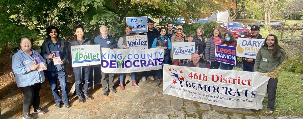 kcdems's tweet photo. Thank you so much to all the volunteers who showed up for our 46th LD candidates at our King County Democrats Canvas today! Keep up the good work until November 8th! 
#GOTV
Let’s Get Out The Vote for our candidates! https://t.co/TMk69JSLGM