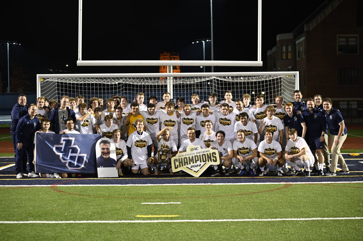 jcusports's tweet photo. MSOC: The Blue Streaks clinch a spot in the NCAA Tournament with a dominant 4-1 victory over Wilmington in the OAC Championship ⚽️ 

📰 https://t.co/rAvxLk0XRl
#GoStreaks ⚡️ @jcumenssoccer https://t.co/qjKkPpWw1d