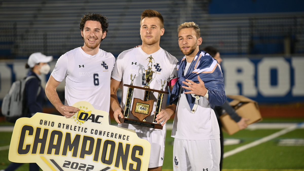 jcusports's tweet photo. MSOC: The Blue Streaks clinch a spot in the NCAA Tournament with a dominant 4-1 victory over Wilmington in the OAC Championship ⚽️ 

📰 https://t.co/rAvxLk0XRl
#GoStreaks ⚡️ @jcumenssoccer https://t.co/qjKkPpWw1d