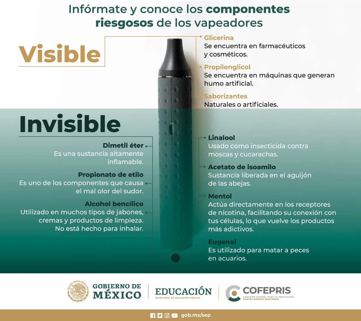 UnADM_Mx's tweet photo. #VapearTeDaña ¿Conoces todas las sustancias que contienen los #vapeadores?

Los vapeadores ocultan tóxicos que afectan gravemente nuestra salud. Conoce más: 👉 https://t.co/ROZkJITS4g
#VapearEsFumar https://t.co/w9b4KfqwxZ