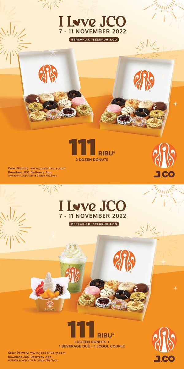 RacunBelanja's tweet photo. Promo JCO 🍩
🗓️ 7 - 11 November 2022 

• 111k untuk 2 Doz Donuts
• 111k untuk 1 Doz Donut + 1 Jcool Couple + 1 Beverage
• 111k untuk 1 Doz Donut + 2 Beverages
• 57k untuk 2 Jcool Couple
• 57k untuk 2 Beverages
• 57k untuk 1 Jcool + 1 Beverage https://t.co/BN9jHxvNRx