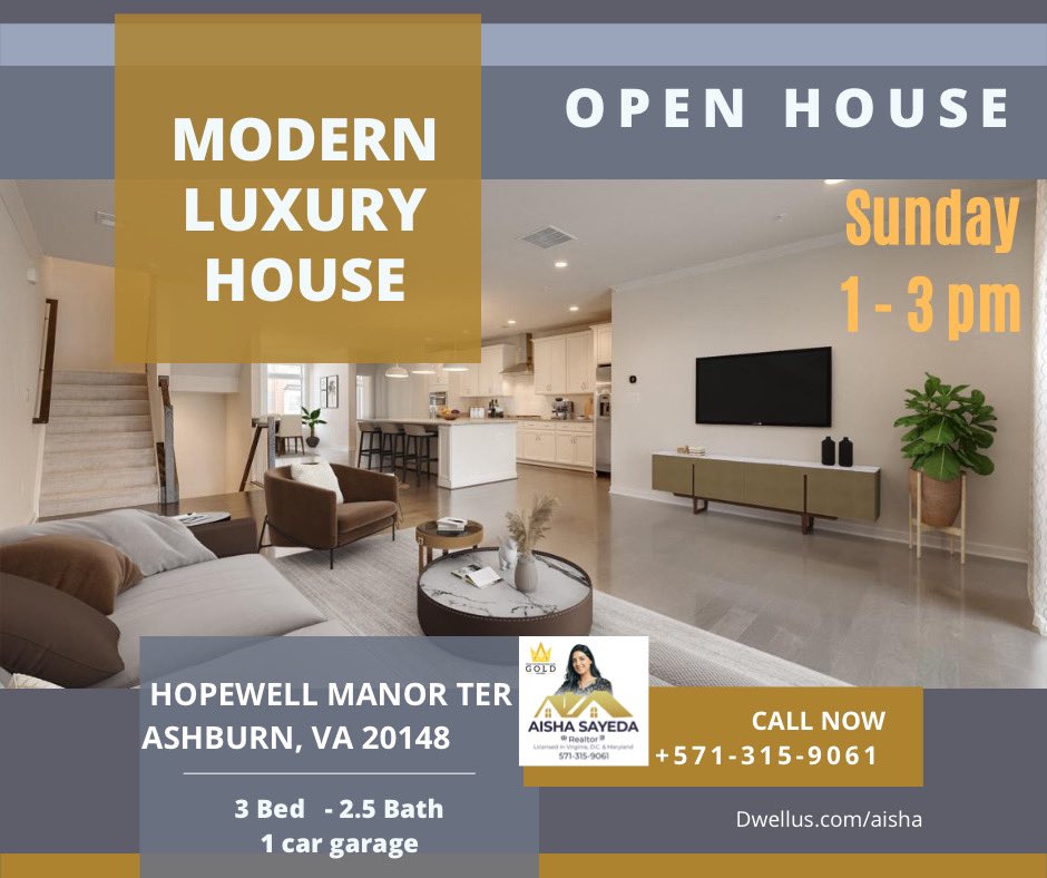Come see me today at 1pm to tour this luxury home! 
#OpenHouse #RealEstate #TollBrothersHomes call me for details 571-315-9061
3 bed 🛌- 2.5 🛀  - Rooftop terrace - #oneloudoun #loudouncounty #AshburnHomes #AishaHomes #AishaRealtor #NVARTopProducer