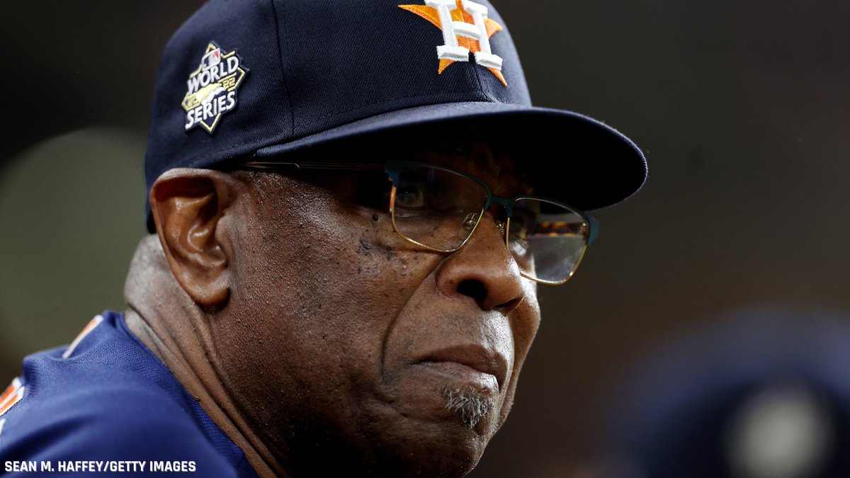 SBJ's tweet photo. 54 years ago, Dusty Baker Jr. was drafted by the @Braves.

In 2002, he became the manager of the @Cubs.

This year with the @astros, he became the first Black manager in @MLB history to win 2K career games.

Now, he's won his first #WorldSeries as a manager 🏆 https://t.co/TSBFCMvrU0