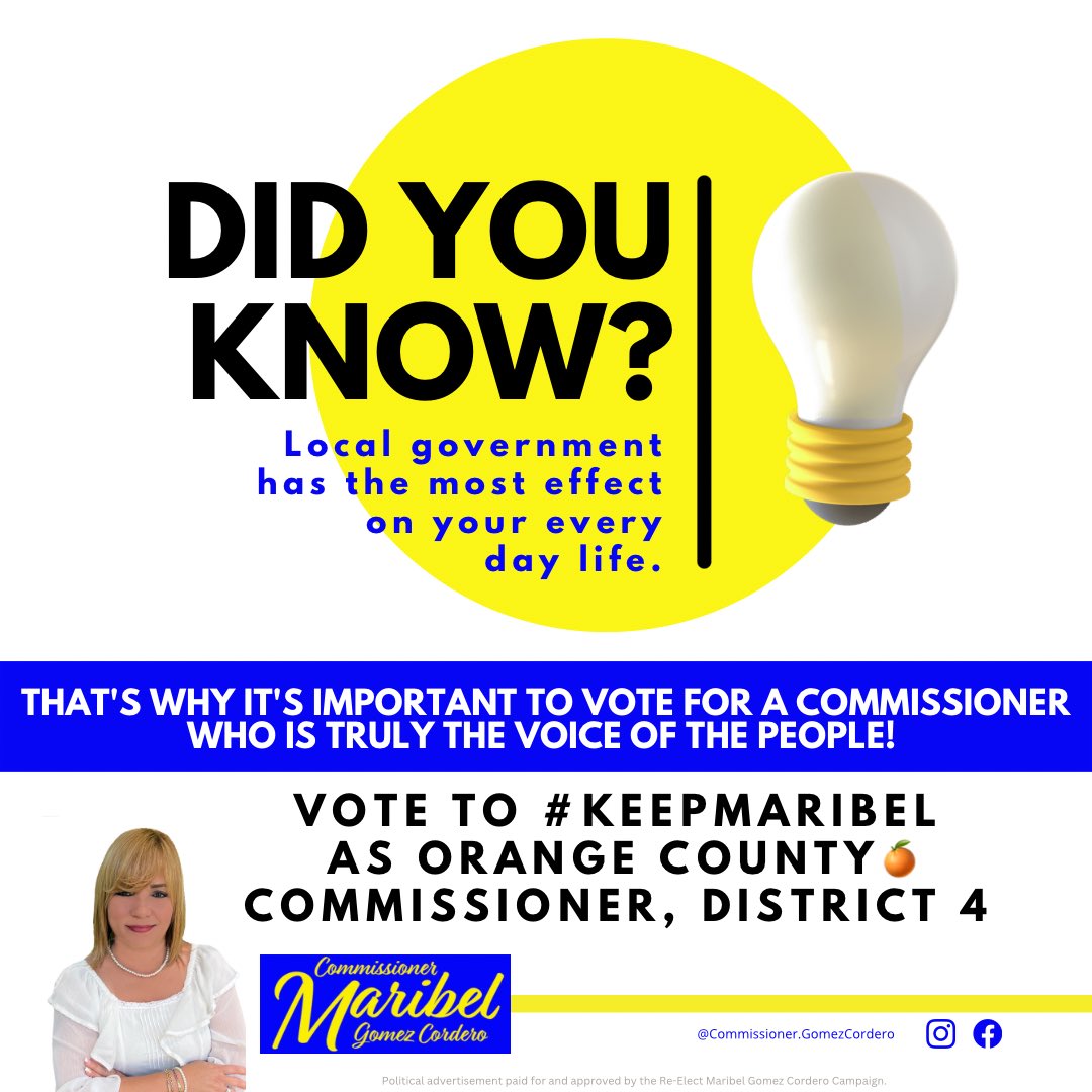 keepmaribel's tweet photo. Did you know local government has the most effect on your every day life? Early Voting ends tomorrow!!! #KeepMaribel as Orange County Commissioner, District 4 #OrangeVotes 🍊#orlando https://t.co/WLhW9LqZ1c