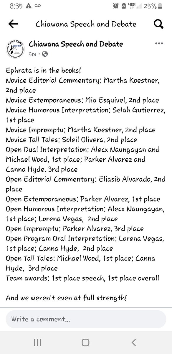 HawkTawkCHS's tweet photo. #speechanddebate #somethingforeverone #riverhawkfamily #ProudOfPasco #outrageousoutcomes https://t.co/anSDzDG0as