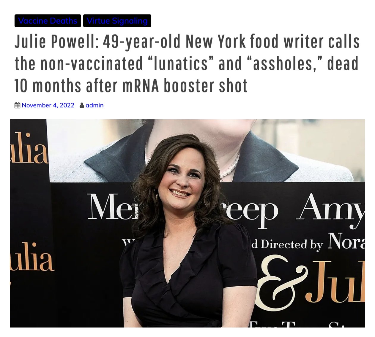 Laughing Man 非接種者を 罵りまくって 死亡 ジュリー パウエル 49歳 ニューヨークのフードライターは ワクチン非接種者を 狂人 ろくでなし と罵りまくり Mrnaブースター注射後10ヶ月で死亡 T Co Eyevdfs4yq T Co