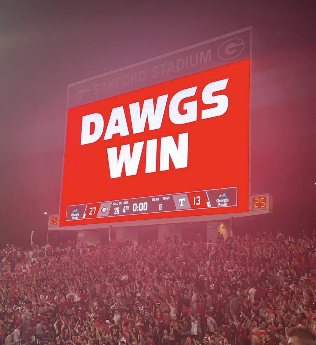 LoganMBooker's tweet photo. Georgia Football fans played a HUGE role in a Dawgs’ victory tonight. 

Today was a combination of 2019 Notre Dame mixed with 2021 Arkansas, garnished with 2013 LSU and 2007 Auburn. 

Sanford Stadium is a special place. And the home of National Champions.🏆
#GoDawgs https://t.co/bGrBmpgJYQ