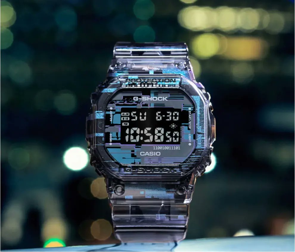 CasioSA's tweet photo. Electrify your style! Introducing a stellar new G-SHOCK DW-5600NN in iridescent, digital glitch blazing, multi-angle pattern printing, and translucent resin.
Shock resistant | 20 bar water resistant | Easy to see in darkness | Transparent color
#gshock #digitalglitch #casiosa https://t.co/MuAKyaHCtk