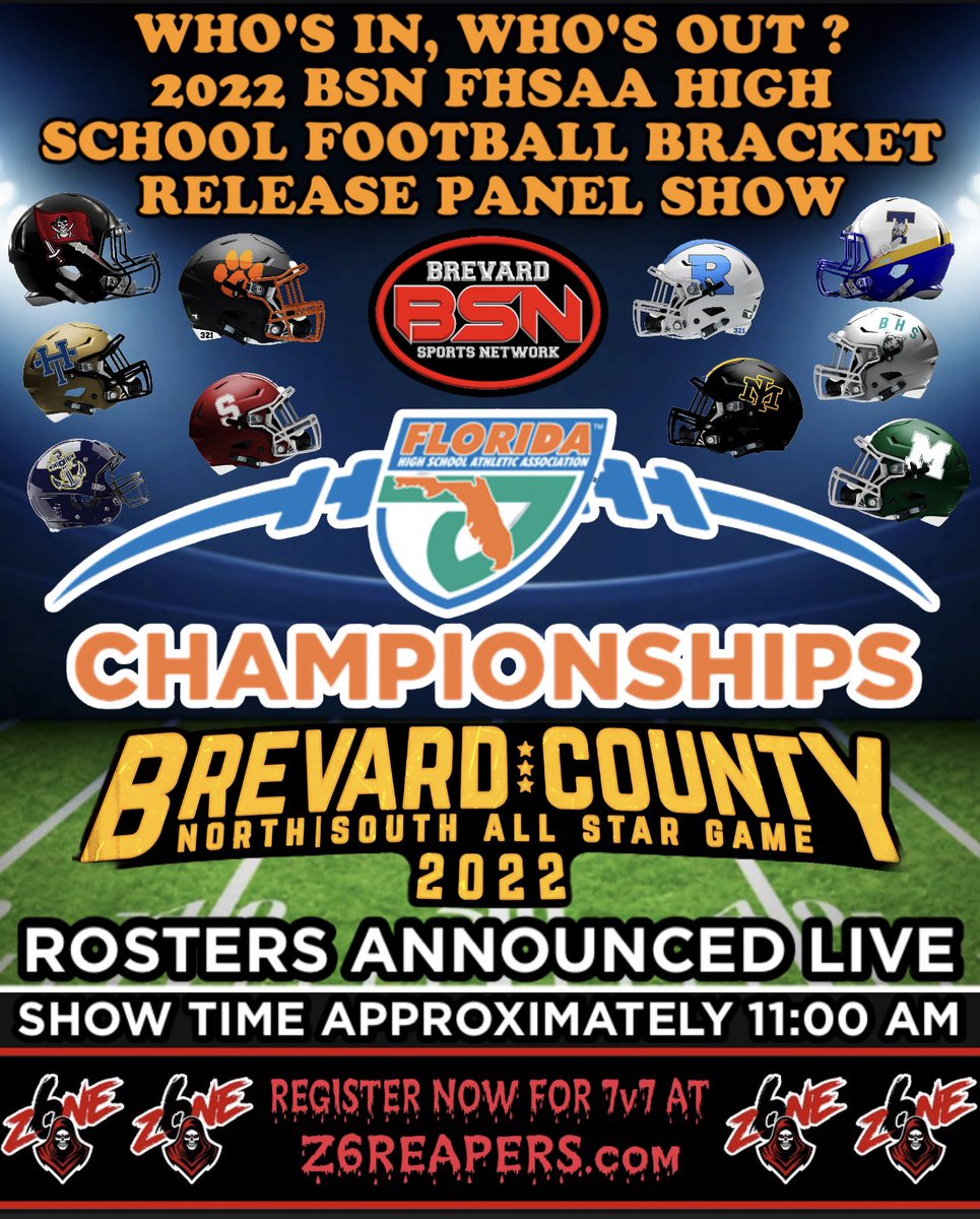 zlotsports's tweet photo. Join myself, @coachbpalmer5 , @Coach_Meny Logan Pettit Jackson Robb and others for the 2022 @FHSAAFootballl #BracketRelease Panel Show… Who‘s in, who’s out? Also we will announce the rosters for the 2022 @321BSNAllStar Football Star Game, Show Starts at 11….. https://t.co/5mWljo444A