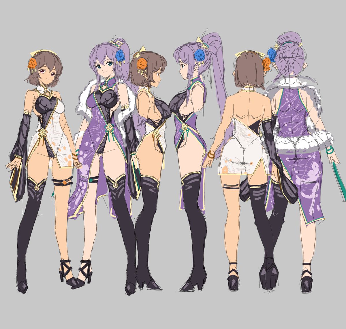 シャリーファさんのデザインはこんな感じにしようかしら。元から対にするつもりでいたから割とすんなりおさまりそう…小物や柄同じにするか差つけるか… 