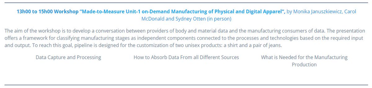 Web3DConsortium's tweet photo. Workshop @Web3D2022 "Made-to-Measure Unit-1 on-Demand Manufacturing of Physical and Digital Apparel" by Monika Januszkiewicz, Carol McDonald and Sydney Otten https://t.co/pt639oLIhf https://t.co/vT7NlpNqtN