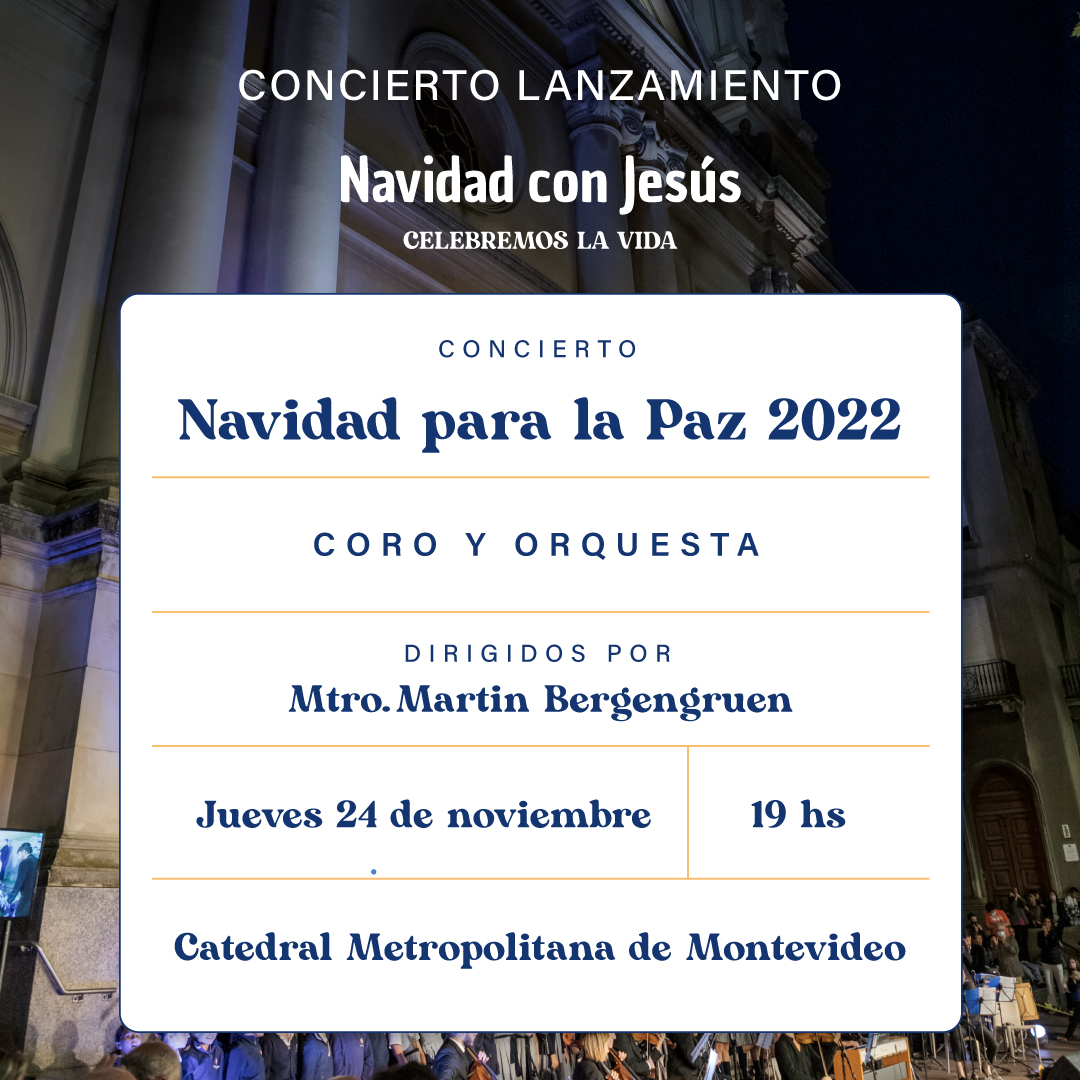 ICM_uy's tweet image. ¡Un año más la campaña #NavidadConJesús arranca a pura música! 🙌 El 24 de noviembre, a las 19 horas, en la Catedral de #Montevideo se ofrecerá el concierto de lanzamiento, donde se presentará el coro #NavidadParaLaPaz, dirigido por Martin Bergengruen 🎶 ¿Te lo vas a perder? 😉