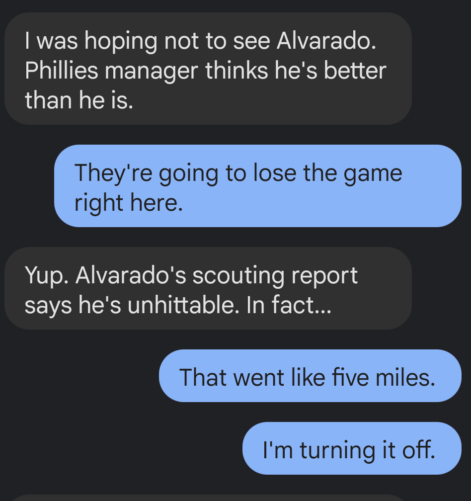 beansrdelish's tweet photo. My friend here is no longer on Twitter, but we did do a better job of predicting the outcome of the Alvarado-Alvarez matchup than the professional manager of the Philadelphia baseball team. https://t.co/2jU7zrJxk6