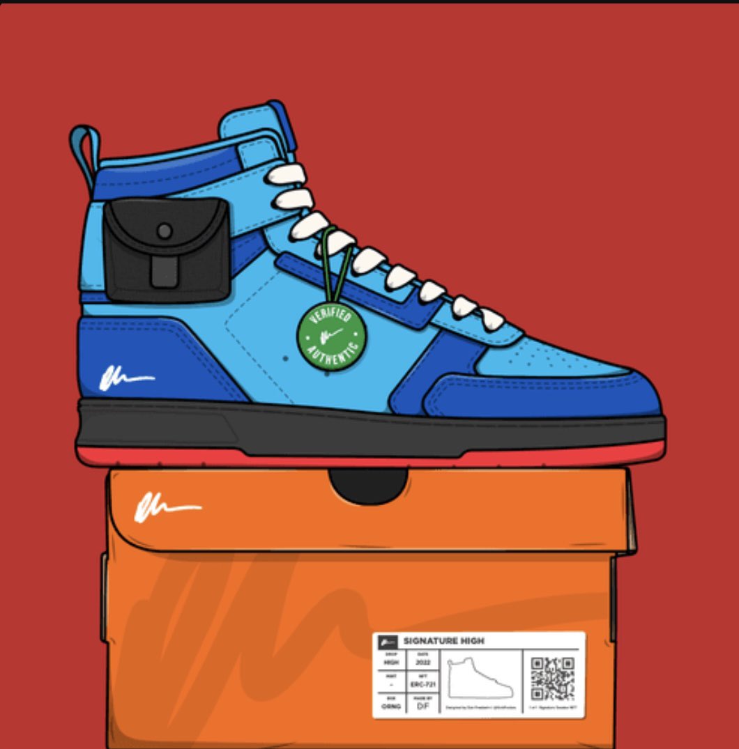 Revealed my new <a href="/SignatureSneaks/">Signature Sneakers</a> high top NFTs today! Got these for free since I was a holder of the lows. Thanks <a href="/KickPosters/">D</a>